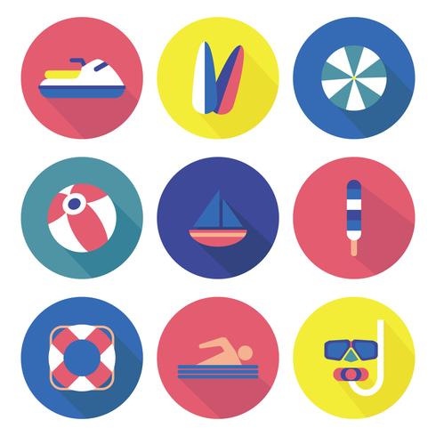 Colorful Beach Activities Icons vector