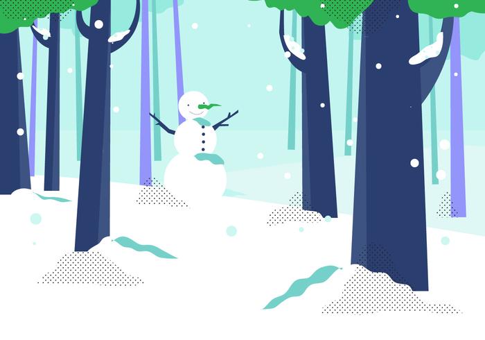 Winter Forest With Snow Man Background Vector Illustrtion