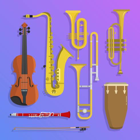 Ilustración de Vector de instrumentos musicales de Jazz plana