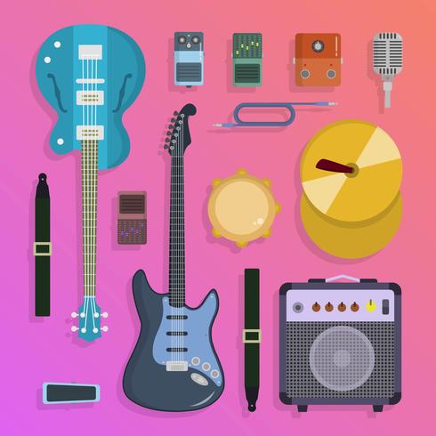 Instrumentos musicales de rock plano Knolling ilustración vectorial vector