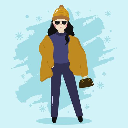 Girl Stylish Model Potrait Winter Vector