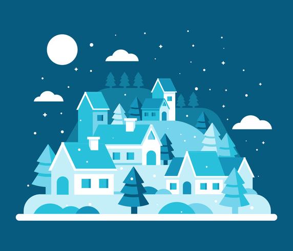 Vector de paisaje de pueblo de invierno