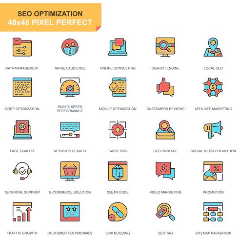 SEO y conjunto de iconos de optimización web vector