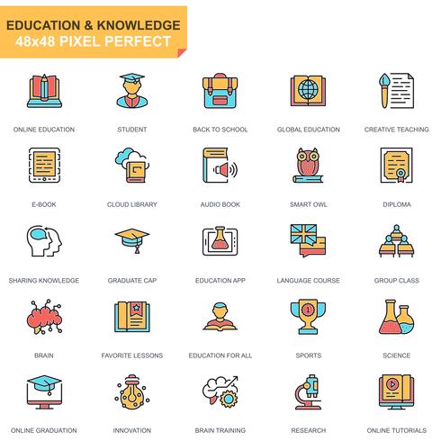 Conjunto de iconos de educación y conocimiento vector