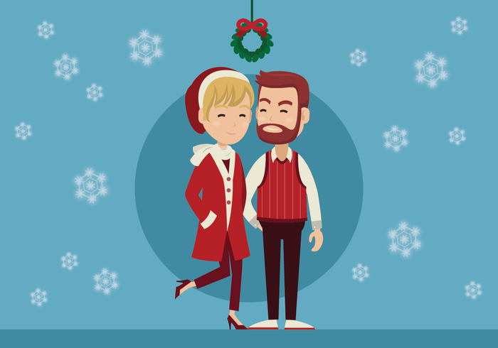 Couple Standing Under Mistletoe  vector