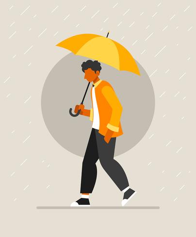 Boy Holding Umbrella vector