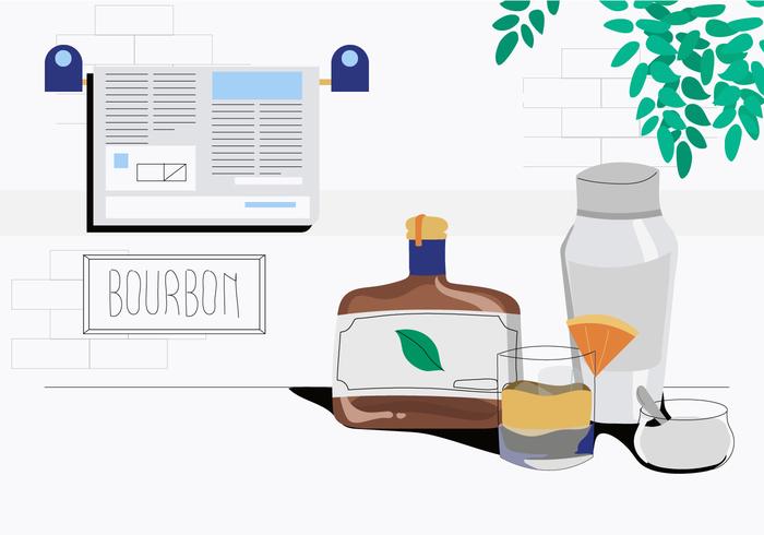 Bourbon Wishky On Table Vector Ilustration
