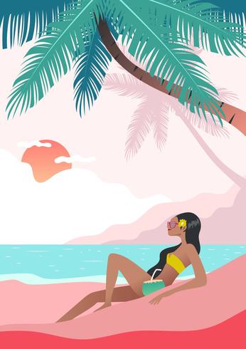 Woman Doing Beach Activities vector