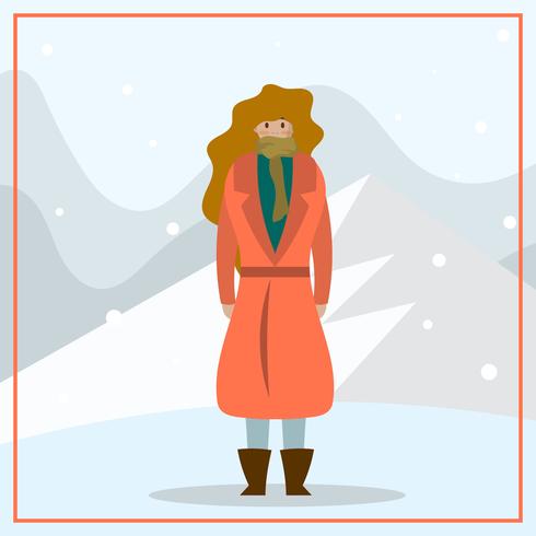 Retrato de mujer modelo plana en invierno al aire libre vector