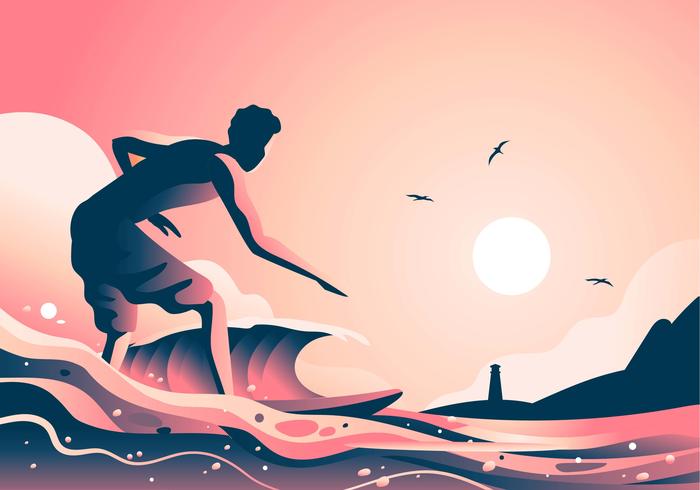 Surfing Beach Sunset vector