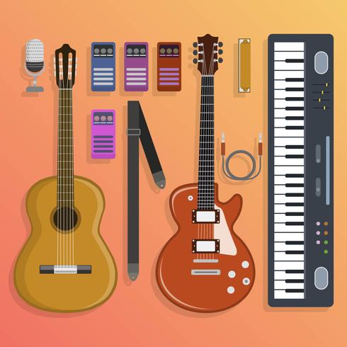 Flat Musical Instrument Knolling Vector Illustration