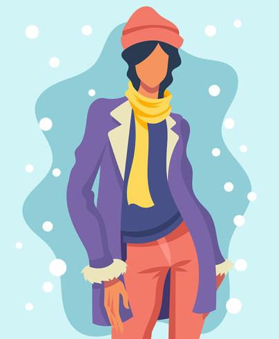 Model Portrait In Winter Outdoors Illustration vector