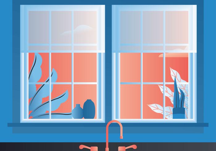 Kitchen Window View Vector Design