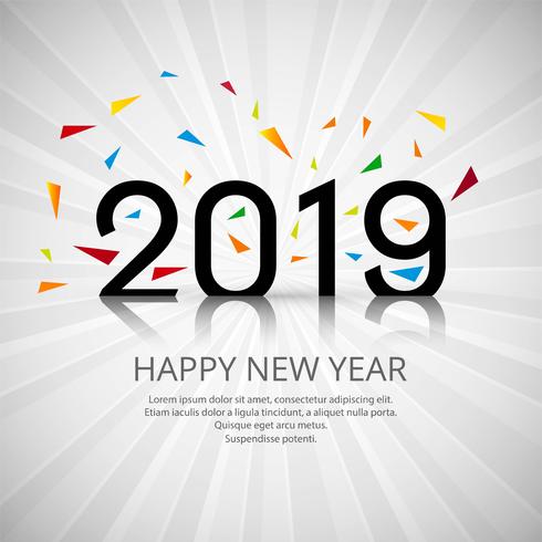 Hermoso texto de feliz año nuevo 2019 con fondo de confeti vector