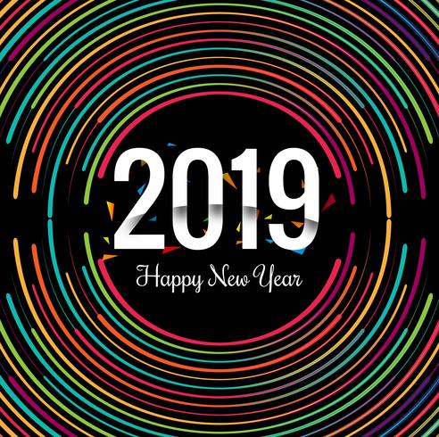 2019 feliz año nuevo texto colorido fondo brillante vector