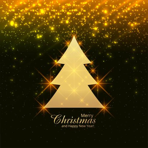 Beautiful colorful glitters merry christmas tree greeting card b vector