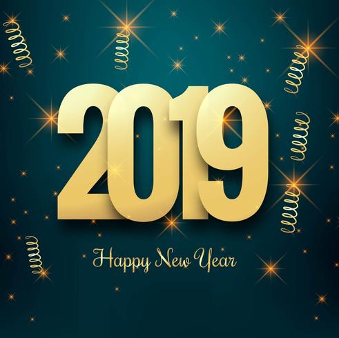 Feliz año nuevo 2019 con fondo colorido confeti vector