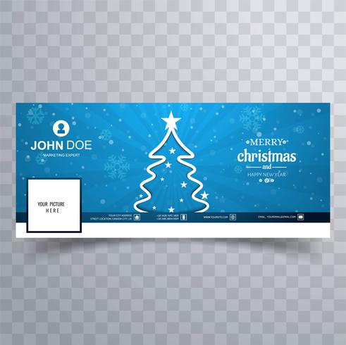 Merry christmas tree with facebook banner template vector