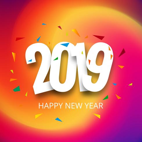 Elegante diseño de tarjeta de feliz año nuevo colorido 2019 vector