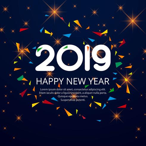 Beautiful Happy New Year 2019 text with confetti background vector