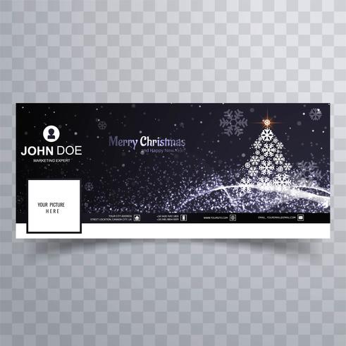 Merry christmas tree with facebook banner template vector