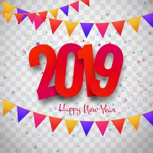 Happy New Year 2019 card celebration colorful background vector