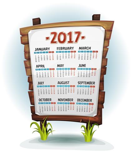 2017 Calendar On Wood Sign vector