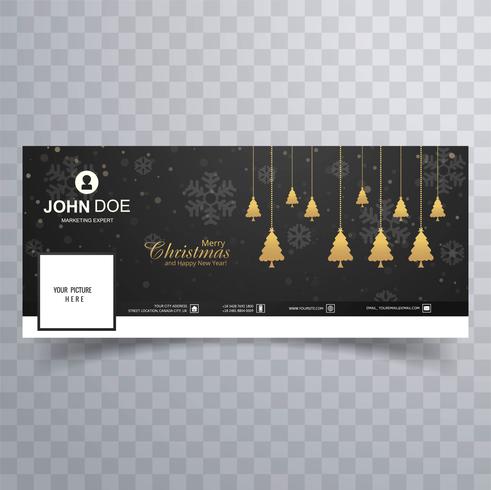 Merry christmas tree with facebook banner template vector