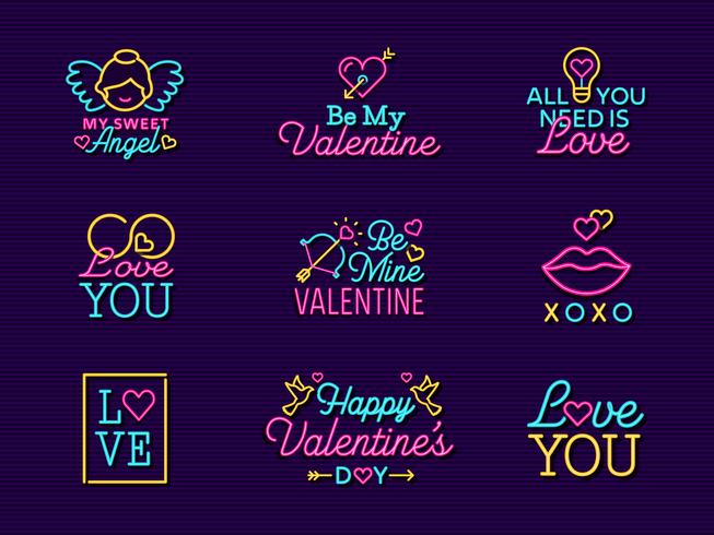 Neon Valentine Vector Label Signs