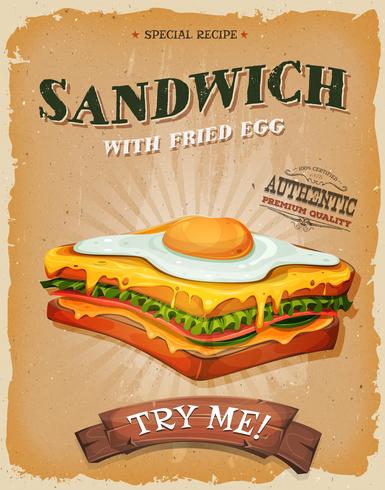 Sandwich De Grunge Y Vintage Con Huevo Frito Póster vector