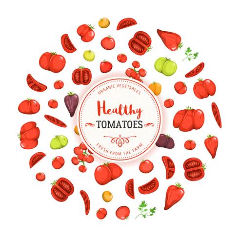 Alimentación saludable y fondo de tomates vector