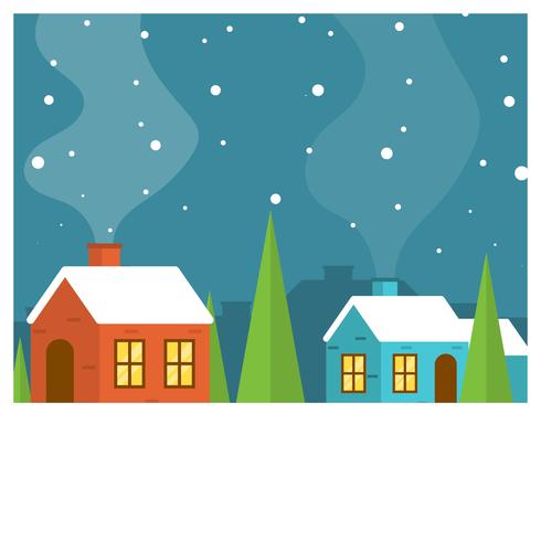 Flat Minimalist Winter Village Vector Illustration