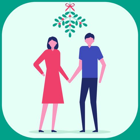 Pareja de Navidad bajo la ilustración de muérdago vector