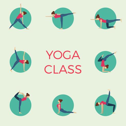 Ilustración de vector de pose de clase de yoga minimalista plana