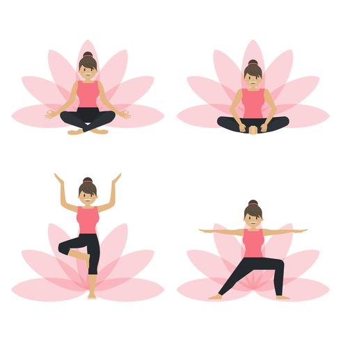 Flat Female Yoga Class Pose Vector Illustration