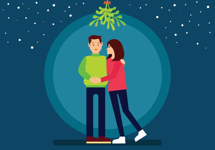 Couple  Standing Under Mistletoe Vector Illustration