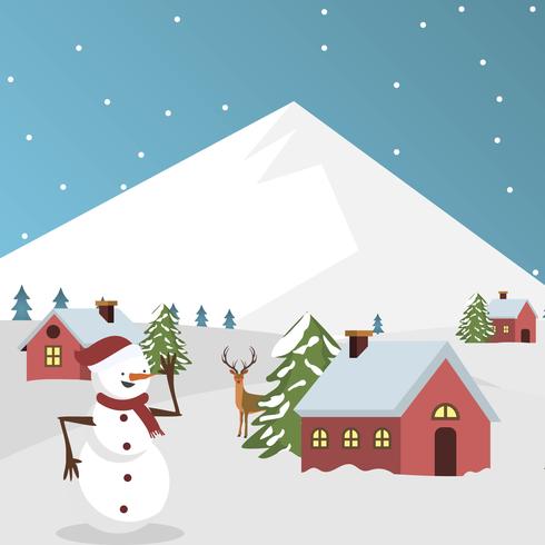 Flat Winter Village Vector Illustration