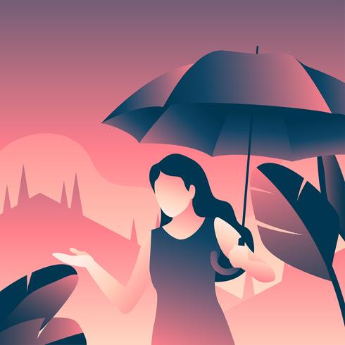 Girl Holding Umbrella  vector