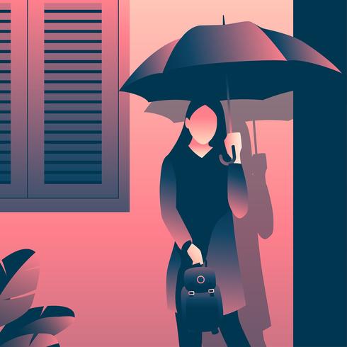 College Girl Holding Umbrella  vector