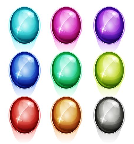 Gemas redondeadas, iconos de diamantes y botones. vector