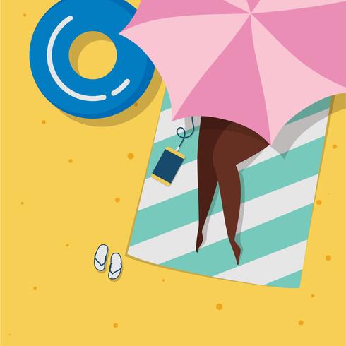 Sunbathing on the Beach Under Umbrella vector