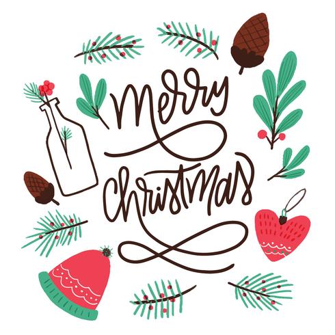 Cute Leaves, Ball, Nuts And Lettering About Christmas vector