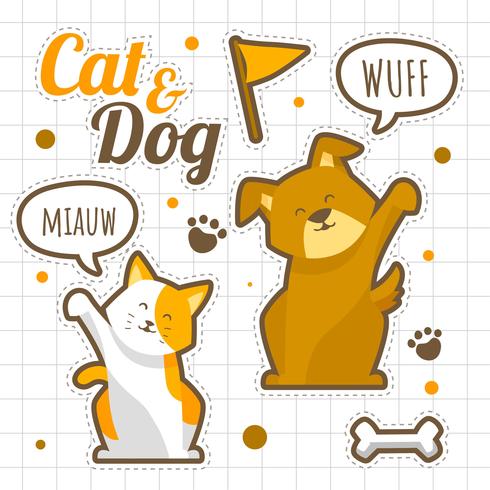 Cat And Dog Hello Stickers Set vector