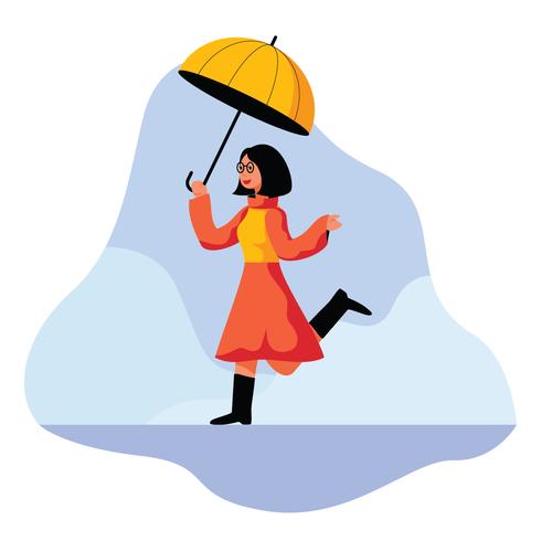 Cheerful girl with her umbrella vector