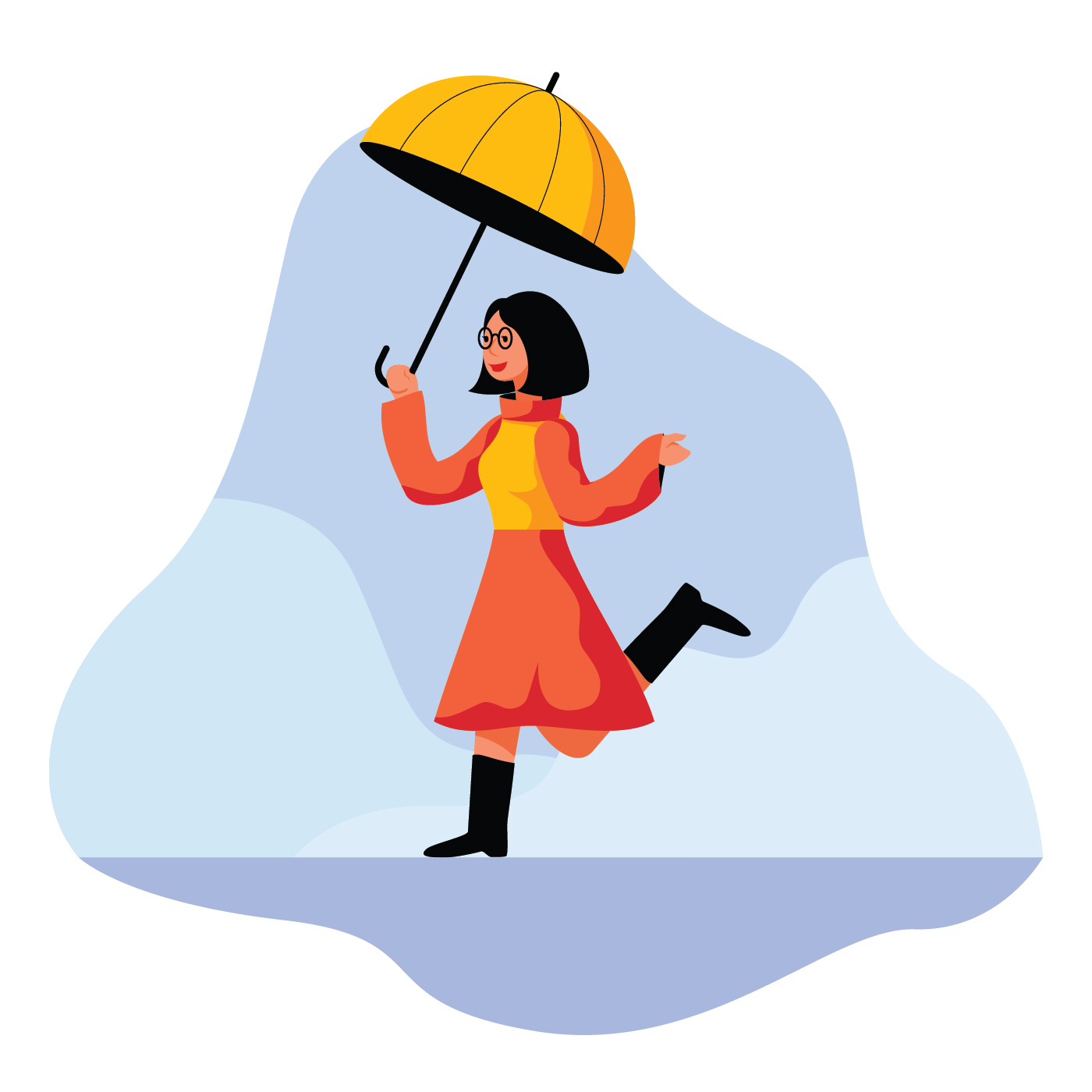 Cheerful girl with her umbrella 267016 Vector Art at Vecteezy