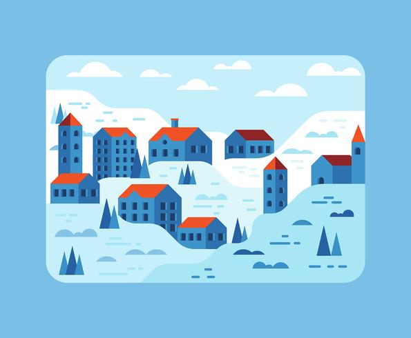 Ilustración de la aldea de invierno vector