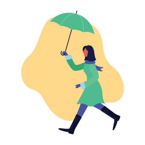 Girl holding umbrella in the rain vector