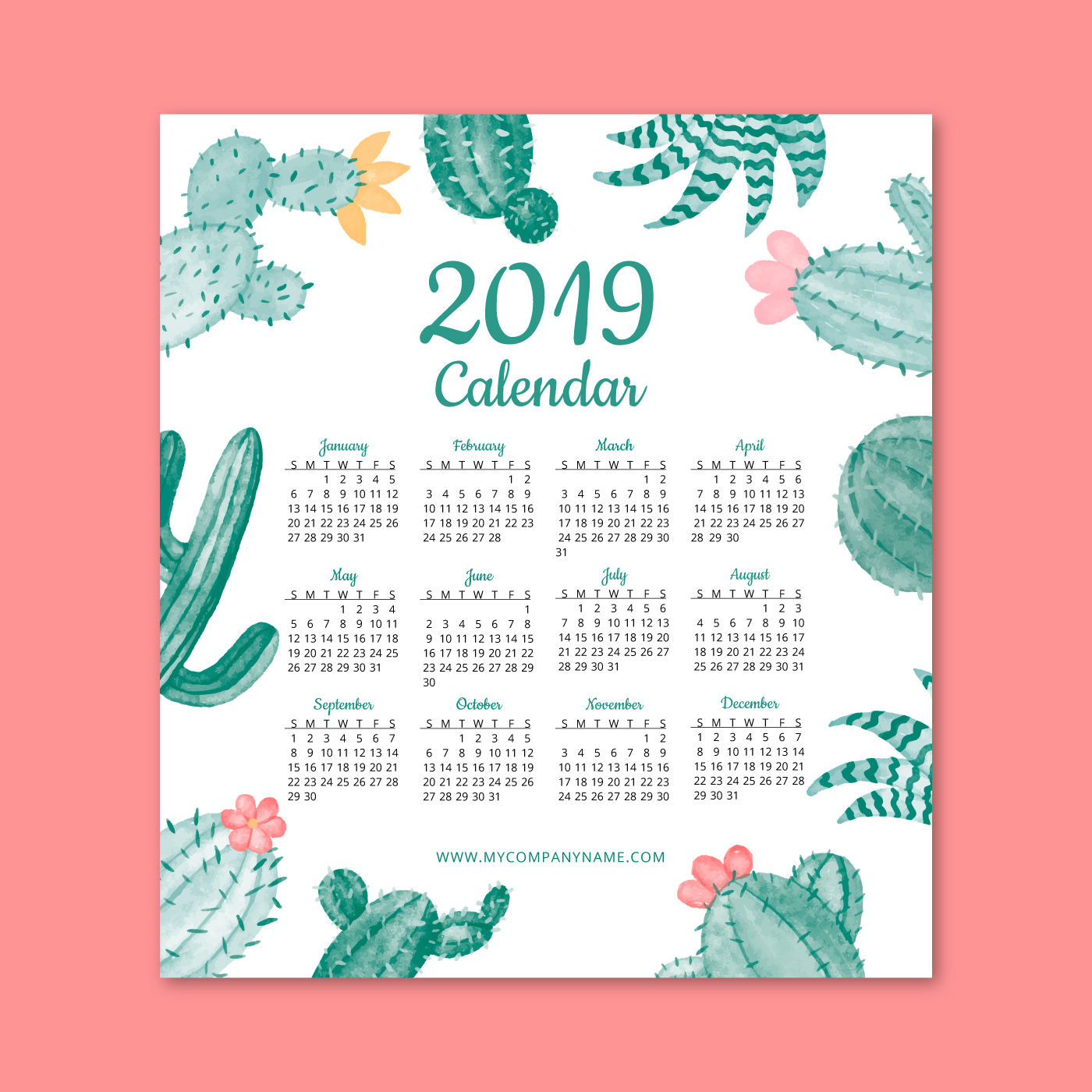 cute-2019-calendar-with-cactus-267033-vector-art-at-vecteezy