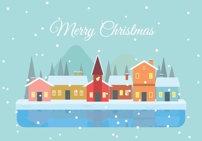 Christmas town background in flat design vector