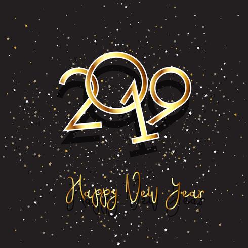 Happy New background with gold lettering and stars vector